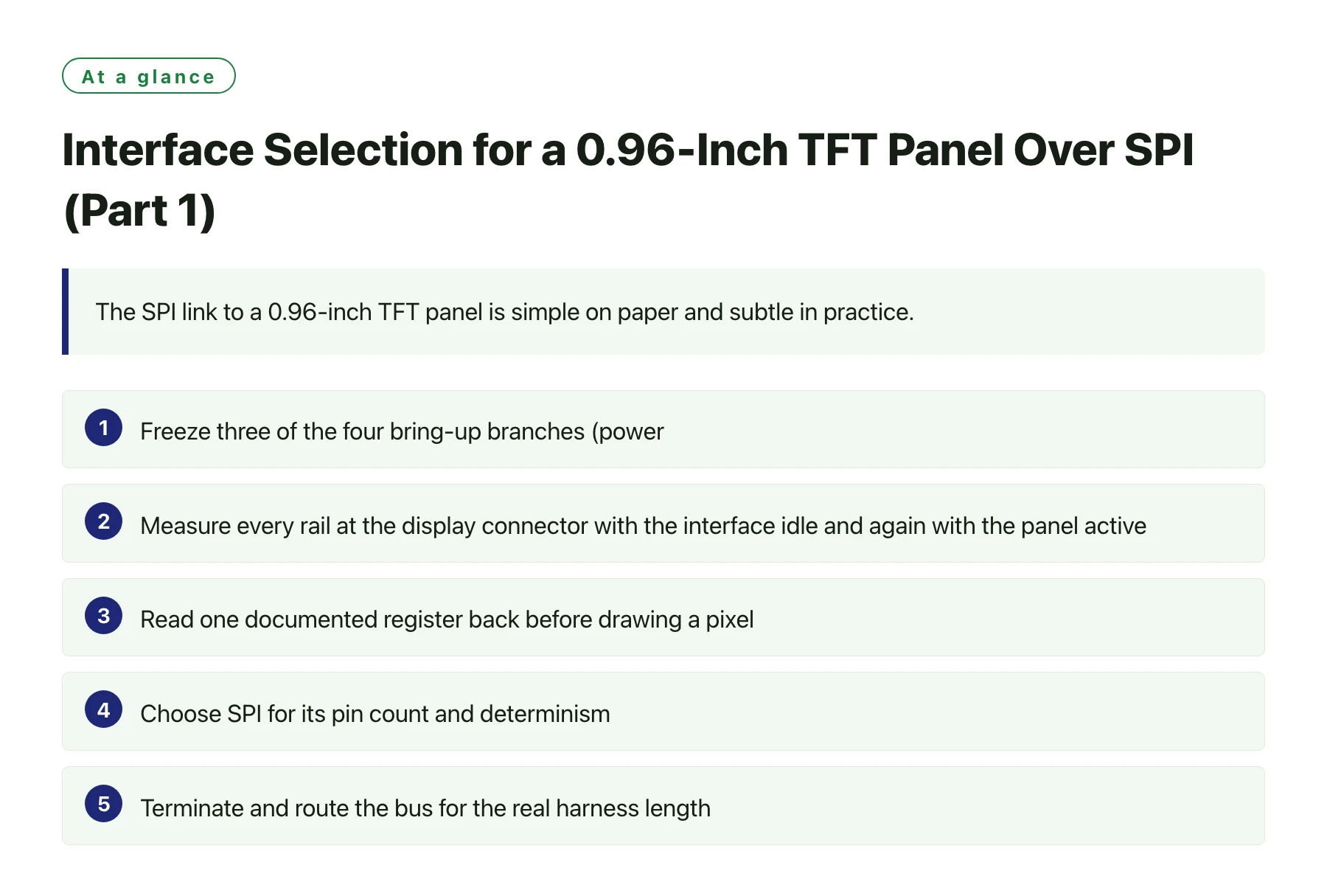 Interface Selection for a 0.96-Inch TFT Panel Over SPI (Part 1)——全文要点速览